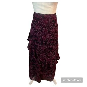 Y2K Barbiecore Pink Paisley Print Ruffle Maxi Skirt